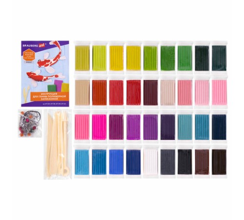 Глина полимерная запекаемая, НАБОР 36 цветов по 20 г, с аксессуарами, в гофрокоробе, BRAUBERG, 271159