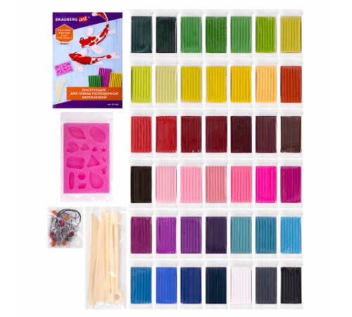 Глина полимерная запекаемая, НАБОР 42 цвета по 20 г, с аксессуарами, в гофрокоробе, BRAUBERG, 271160