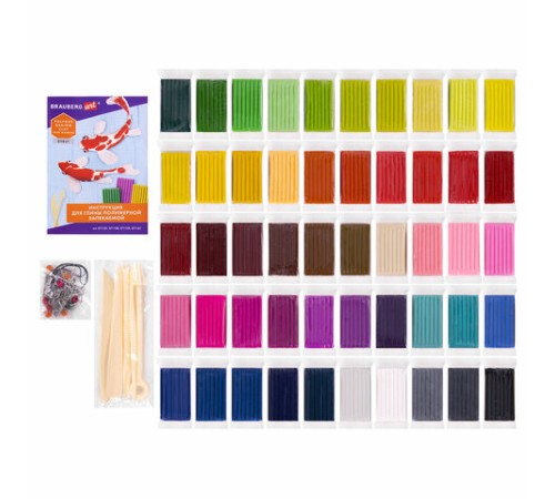 Глина полимерная запекаемая, НАБОР 50 цветов по 20 г, с аксессуарами, в гофрокоробе, BRAUBERG, 271161