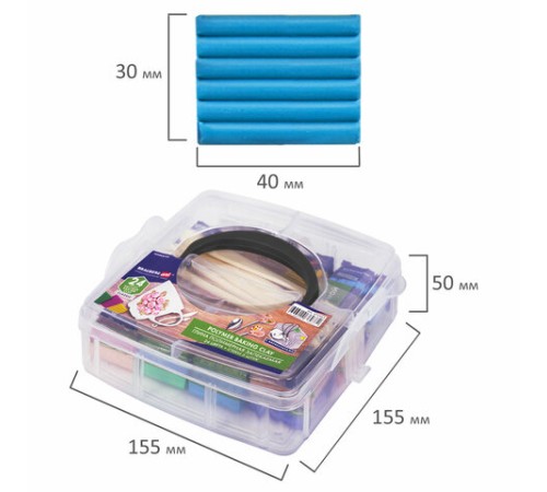 Глина полимерная запекаемая, НАБОР 24 цвета по 20 г, с аксессуарами в кейсе, BRAUBERG ART, 271163