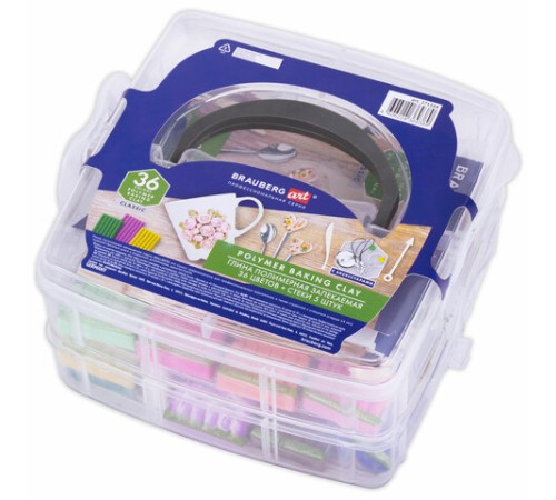 Глина полимерная запекаемая, НАБОР 36 цветов по 20 г, с аксессуарами в кейсе, BRAUBERG ART, 271164