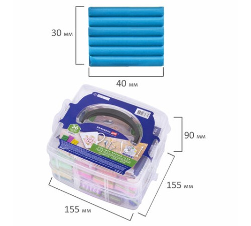 Глина полимерная запекаемая, НАБОР 36 цветов по 20 г, с аксессуарами в кейсе, BRAUBERG ART, 271164