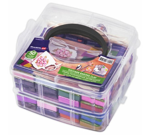 Глина полимерная запекаемая, НАБОР 50 штук (42 цвета) по 20 г, с аксессуарами в кейсе, BRAUBERG ART, 271166