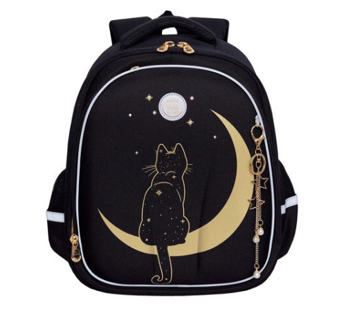 Ранец GRIZZLY анатомическая спинка, c брелоком, для девочек, 