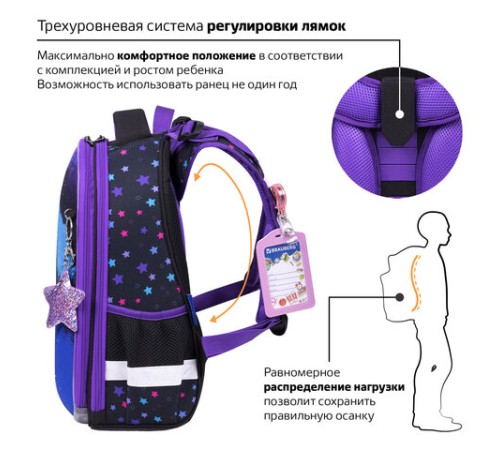 Ранец BRAUBERG PREMIUM, 2 отделения, с брелком, 