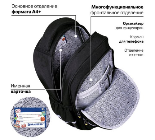Рюкзак BRAUBERG MOTION, 2 отделения, 3 кармана, 
