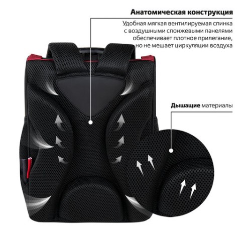 Ранец ПИФАГОР BASIC, 1 отделение, 3 кармана, эргономичная спинка, 