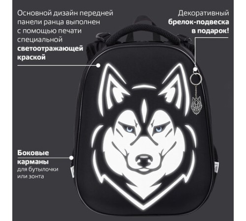 Ранец BRAUBERG SHINY, 2 отделения, с брелоком, 