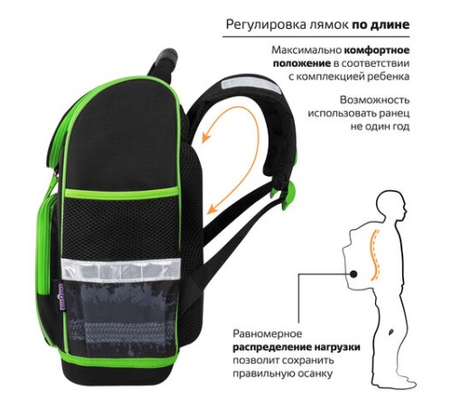 Ранец ЮНЛАНДИЯ WISE, 1 отделение, 3 кармана, устойчивое дно, 