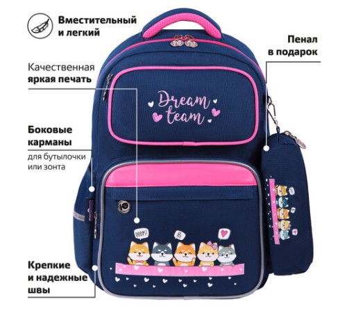 Рюкзак ЮНЛАНДИЯ COMPLETE с пеналом в комплекте, эрго-спинка, 