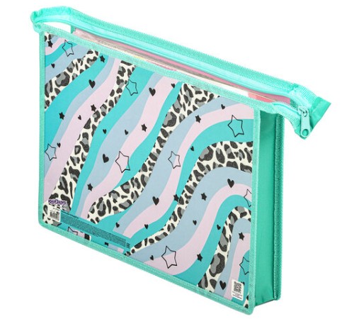 Папка для тетрадей ЮНЛАНДИЯ А4, 1 отделение, картон/пластик, блестки, на молнии, 