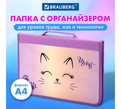 Папка на молнии BRAUBERG А4 с ручкой, с органайзером, 1 отделение, 