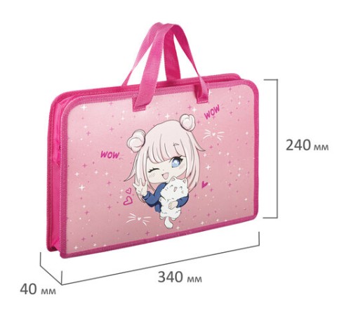 Папка на молнии с ручками ЮНЛАНДИЯ А4, 1 отделение, пластик, ширина 45 мм, 