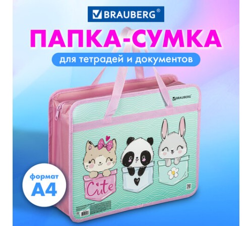 Папка на молнии с ручками BRAUBERG А4, 1 отделение, пластик, 80 мм, 