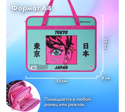 Папка на молнии с ручками BRAUBERG А4, 1 отделение, пластик, 80 мм, 