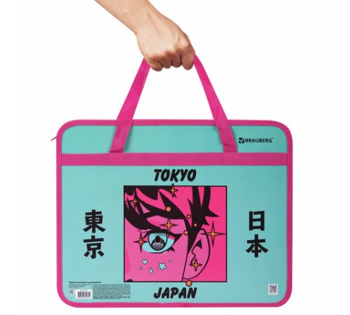 Папка на молнии с ручками BRAUBERG А4, 1 отделение, пластик, 80 мм, 