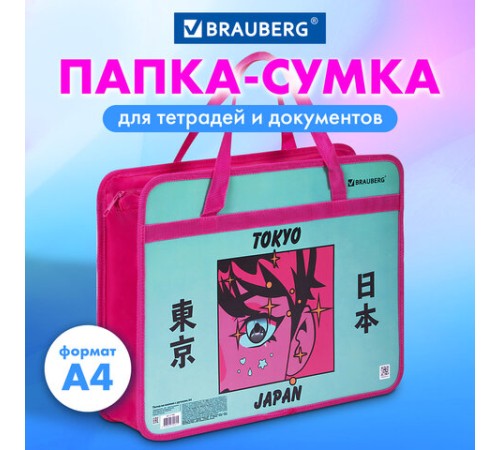 Папка на молнии с ручками BRAUBERG А4, 1 отделение, пластик, 80 мм, 