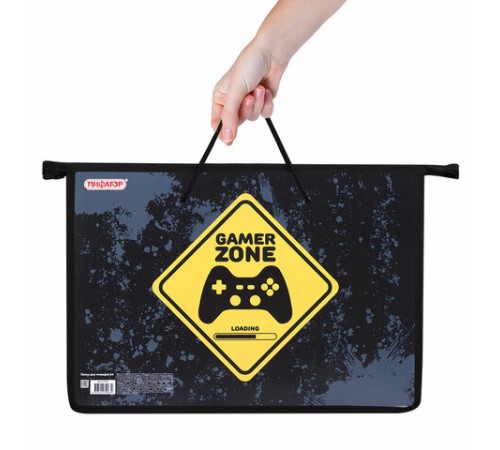 Папка на молнии с ручками ПИФАГОР А4, 1 отделение, пластик, ручки-шнурок, 