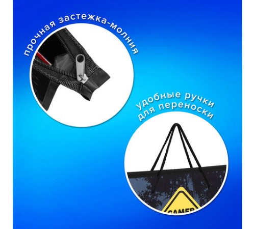 Папка на молнии с ручками ПИФАГОР А4, 1 отделение, пластик, ручки-шнурок, 