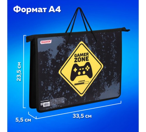 Папка на молнии с ручками ПИФАГОР А4, 1 отделение, пластик, ручки-шнурок, 