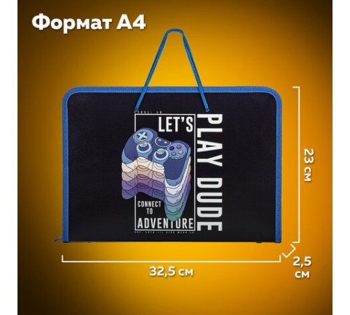 Папка для труда на молнии с ручками ПИФАГОР А4, 1 отделение, пластик, органайзер, 