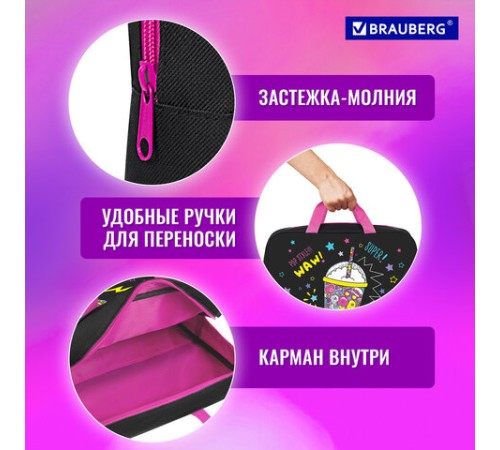 Папка на молнии с ручками BRAUBERG А4, 1 отделение, полиэстер, 80 мм, 