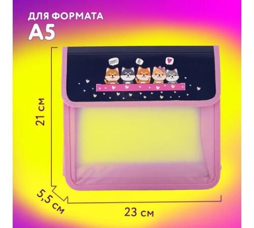 Папка для тетрадей ЮНЛАНДИЯ А5, пластик, 2 отделения, клапан на липучке, 