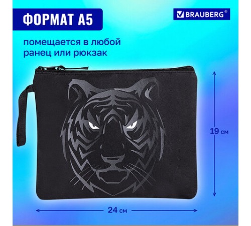 Папка для тетрадей BRAUBERG А5, 1 отделение, полиэстер, на молнии, с ручкой, 