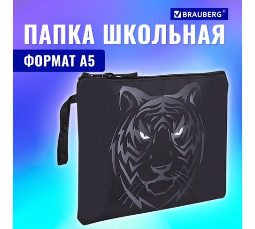 Папка для тетрадей BRAUBERG А5, 1 отделение, полиэстер, на молнии, с ручкой, 