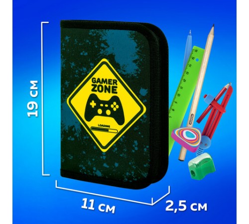 Пенал ПИФАГОР, 1 отделение, полиэстер, 19х13 см, 