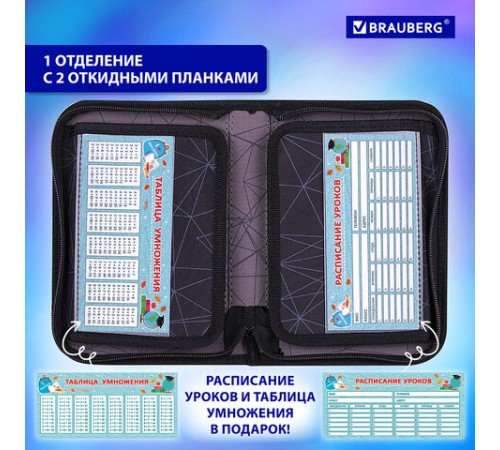 Пенал BRAUBERG, 1 отделение, 2 откидные планки, полиэстер, 21х14 см, 