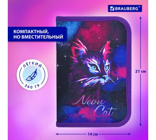 Пенал BRAUBERG с наполнением, 1 отделение, 1 откидная планка, 24 предмета, 21х14 см, 