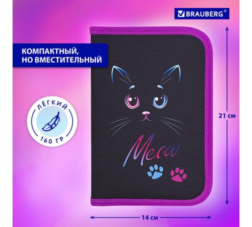 Пенал BRAUBERG, 1 отделение, полиэстер, 21х14 см, 