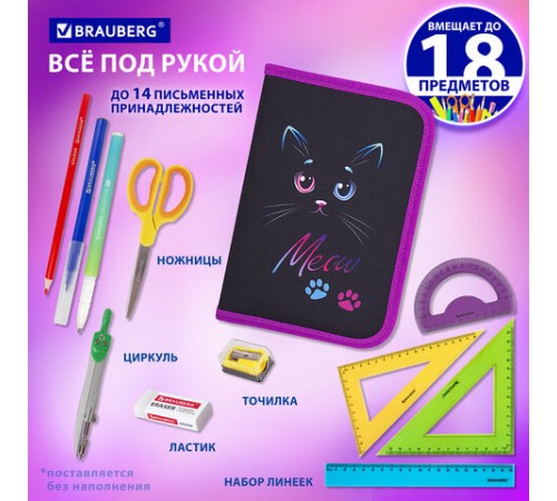 Пенал BRAUBERG, 1 отделение, полиэстер, 21х14 см, 