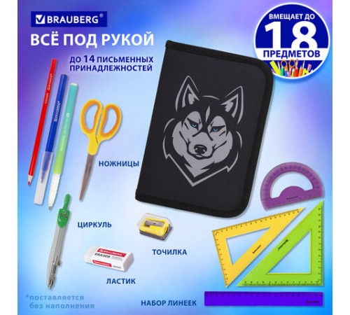 Пенал BRAUBERG, 1 отделение, полиэстер, 21х14 см, 