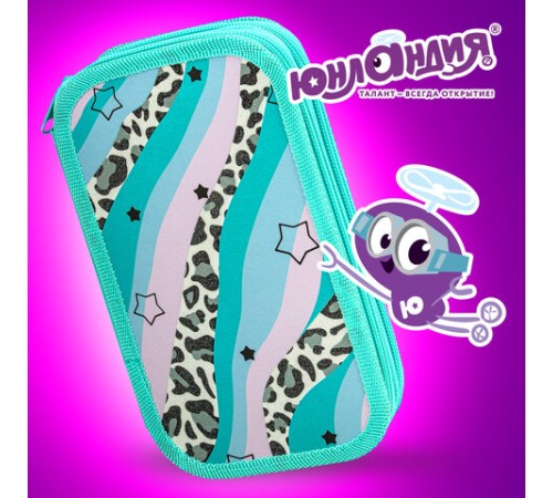 Пенал ЮНЛАНДИЯ, 2 отделения, ламинированный картон, блестки, 19х11 см, 