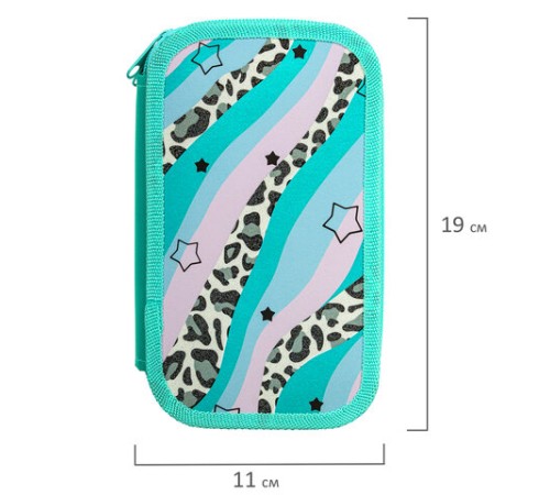 Пенал ЮНЛАНДИЯ, 2 отделения, ламинированный картон, блестки, 19х11 см, 