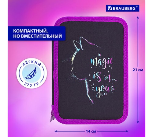 Пенал BRAUBERG, 2 отделения, полиэстер, 21х14 см, 