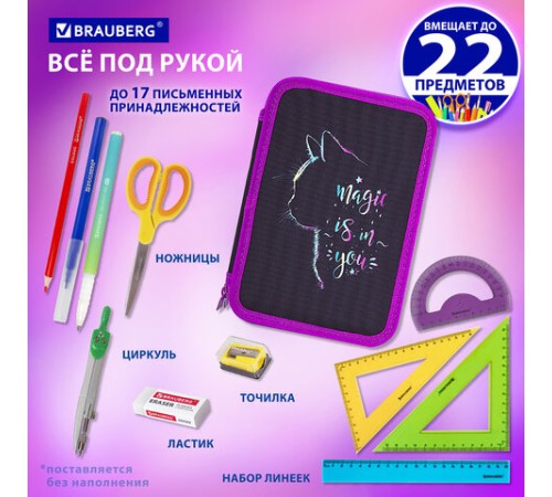 Пенал BRAUBERG, 2 отделения, полиэстер, 21х14 см, 