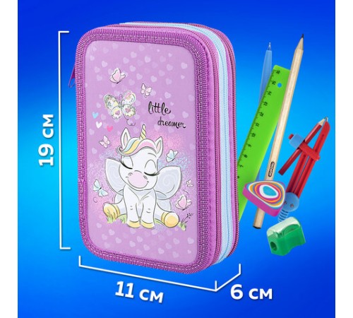 Пенал ПИФАГОР, 3 отделения, ламинированный картон, 19х11 см, 