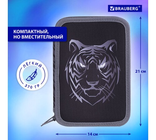 Пенал BRAUBERG, 3 отделения, полиэстер, 21х14 см, 