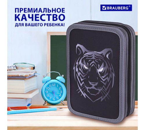 Пенал BRAUBERG, 3 отделения, полиэстер, 21х14 см, 