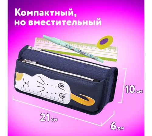 Пенал мягкий ЮНЛАНДИЯ, 2 отделения, полиэстер, 