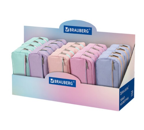 Пенал мягкий BRAUBERG, 2 отделения, ассорти 5 цветов, 