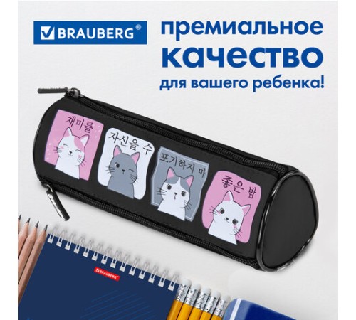 Пенал мягкий BRAUBERG, 3 отделения, нейлон, 21х7х7 см, 