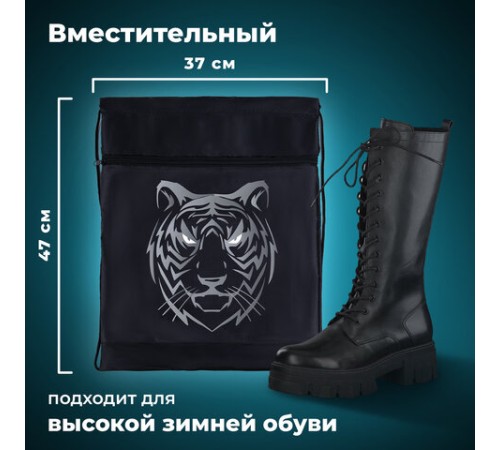 Мешок для обуви BRAUBERG, с петлёй, карман на молнии, 47х37 см, 