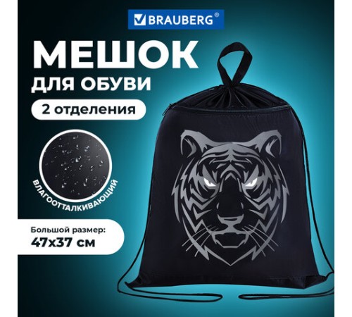 Мешок для обуви BRAUBERG, с петлёй, карман на молнии, 47х37 см, 