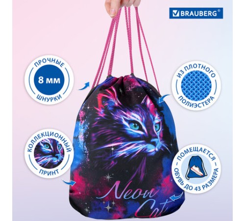 Мешок для обуви BRAUBERG PREMIUM, карман, подкладка, светоотражайка, 43х33 см, 