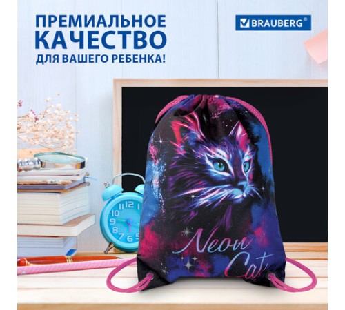 Мешок для обуви BRAUBERG PREMIUM, карман, подкладка, светоотражайка, 43х33 см, 