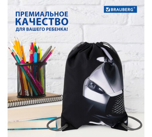 Мешок для обуви BRAUBERG PREMIUM, карман, подкладка, светоотражайка, 43х33 см, 